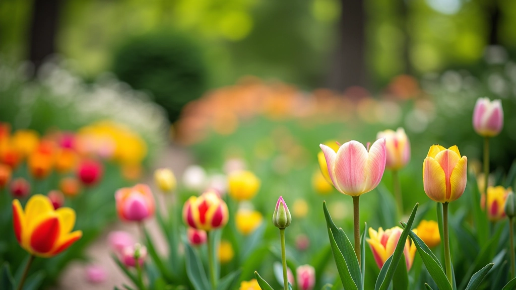 Garden landscape showing seasonal plant transitions with diverse flowering specimens across multiple garden beds
